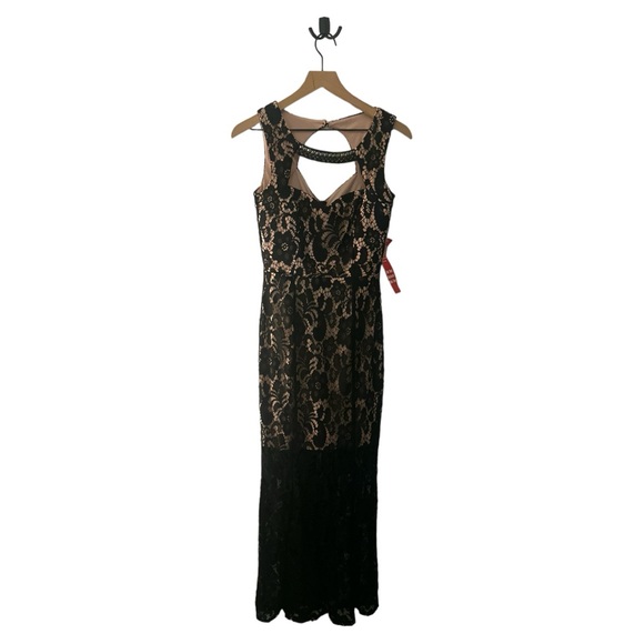 Enfocus Lace Maxi Dress Formal Evening Party Cutout‎ Back Black Beige Size 6 - Picture 1 of 12